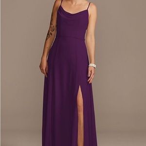 David’s Bridal Cowl Neck Chiffon Bridesmaid Dress with Slit